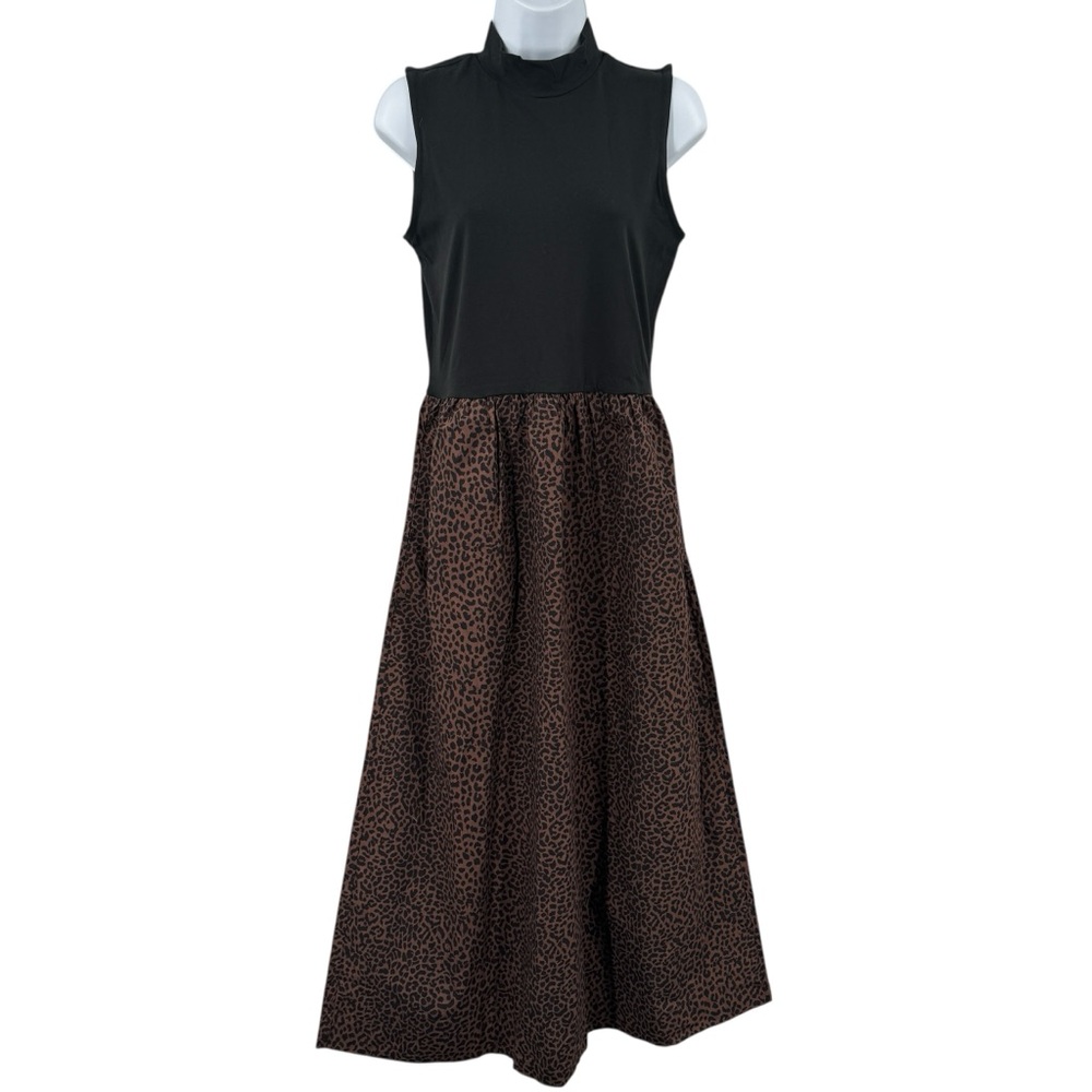 J. Crew Factory Printed Mockneck Knit Mix-Media Midi Dress Size M